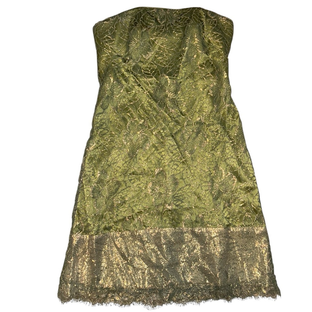 Badgley Mischka Elegant Iridescent Green Strapless Dress Sz 6